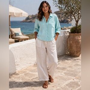 Lauren Ralph Lauren Linen Shirt Blue Size 16 Button Down Minimalist Resort Wear